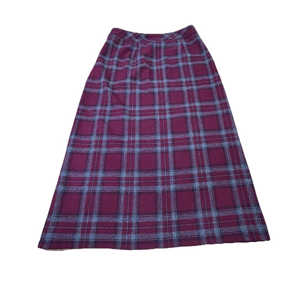 Eddie Bauer Plaid Wool Wrap Maxi Skirt Size 8 Maroon Fringe Academia Preppy - Picture 4 of 13